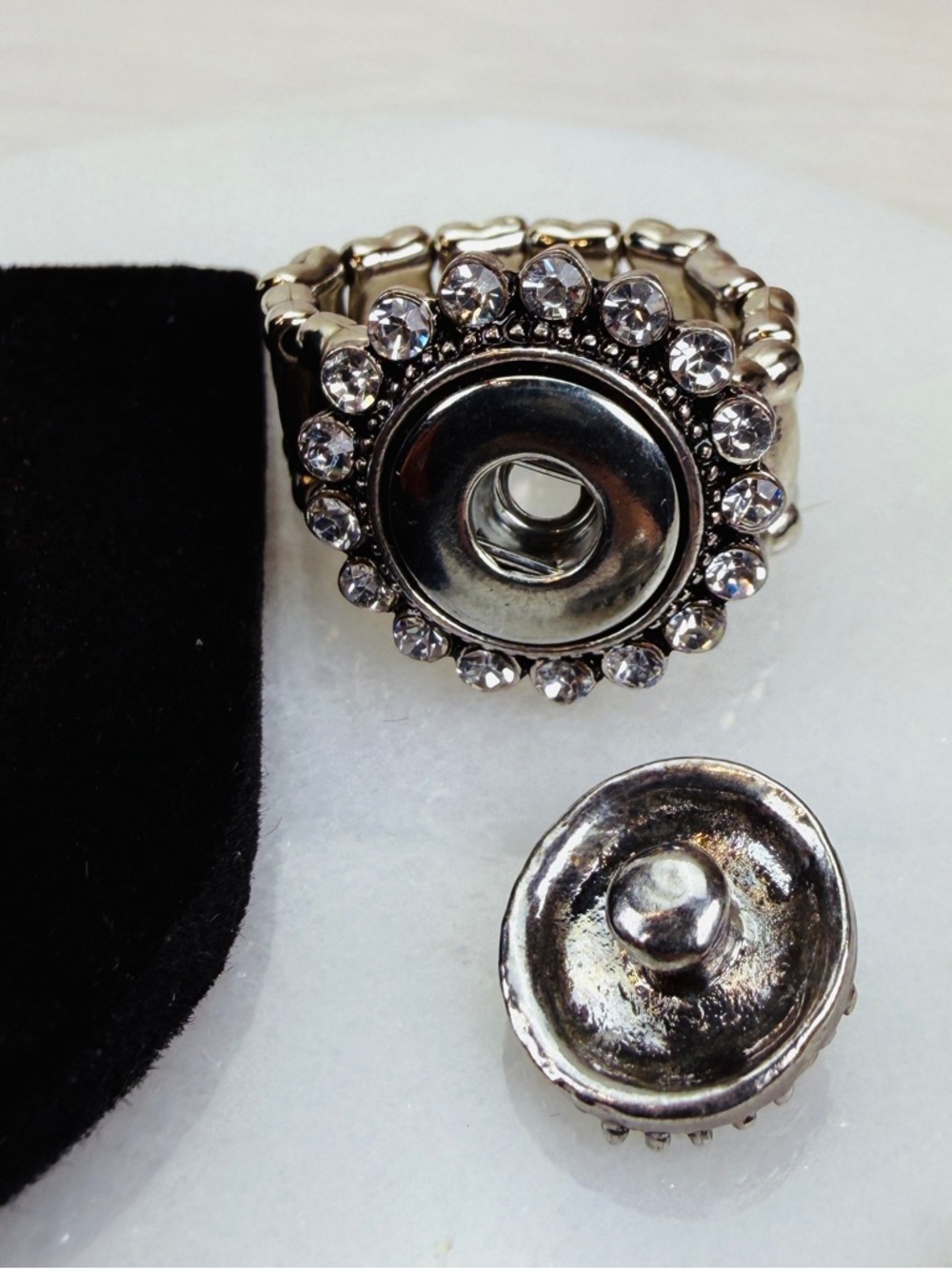 Silvertone, interchangeable button, stretch, statement ring - Picture 5 of 6